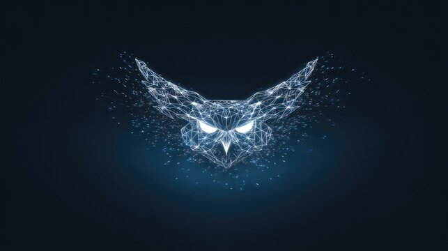Abstract geometric owl illustration against dark blue background