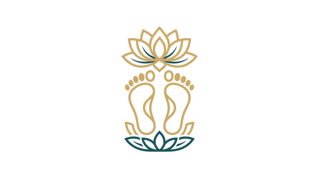 Elegant logo design featuring bare feet and lotus flowers, symbolizing holistic healing, wellness, massage therapy, and meditation
