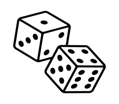 Black and white pair of gaming dice vector icon for board game design.