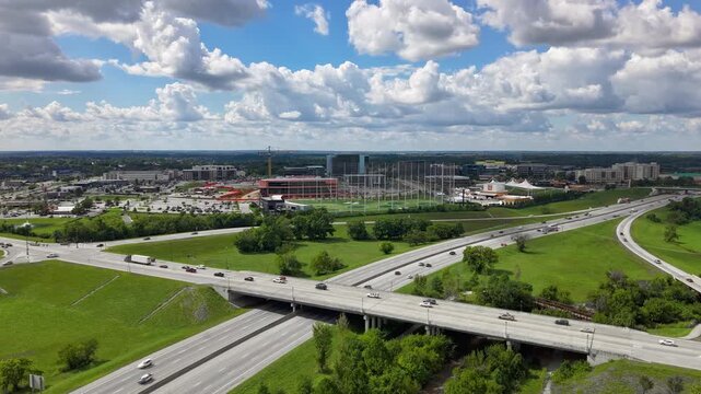 Aerial time lapse of development and highway traffic in Rogers, Arkansas