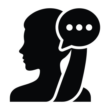 Black silhouette of a person with a speech bubble