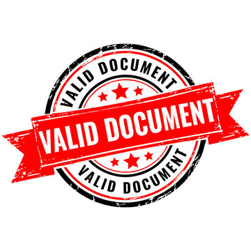 Red circular badge with valid document stamp and text