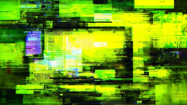 green and yellow pixelated glitch art overlay, retro vhs blocky distortion texture, corrupted screen digital noise background