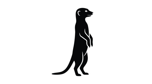 A meerkat stands upright in a black silhouette