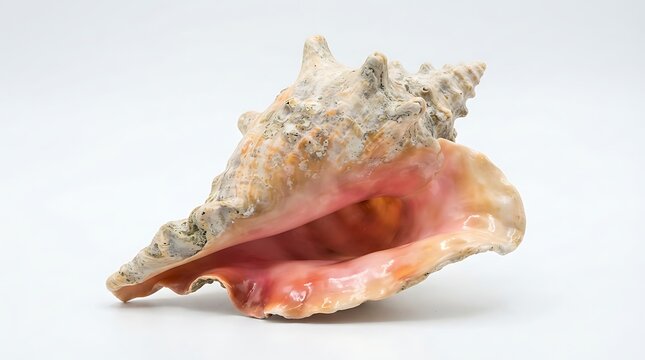 Large pink conch shell isolated on white background