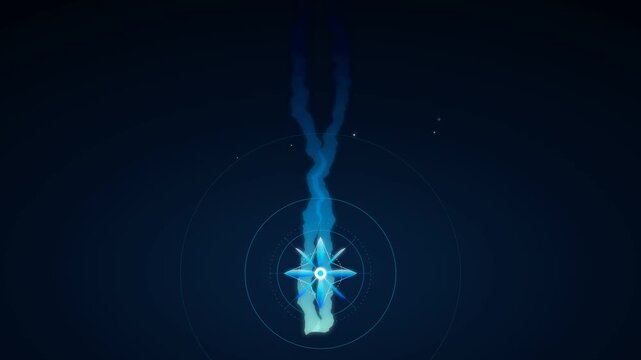 Minimalist blue glowing lotus flower with sacred geometry circles and rising spiritual energy smoke trails on a dark navy background, ideal for zen meditation and yoga visuals.