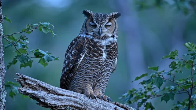Great Horned Owl in Nocturnal Forest