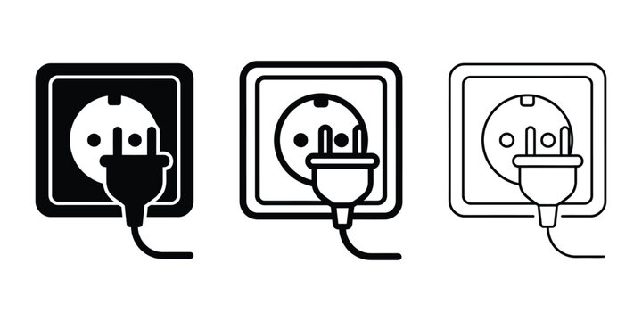 Electric socket plug icon silhouette vector outline and line art