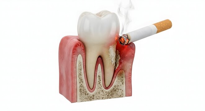 3D Scientific Illustration of Cigarette Smoking Effects on Dental Health and Periodontal Disease