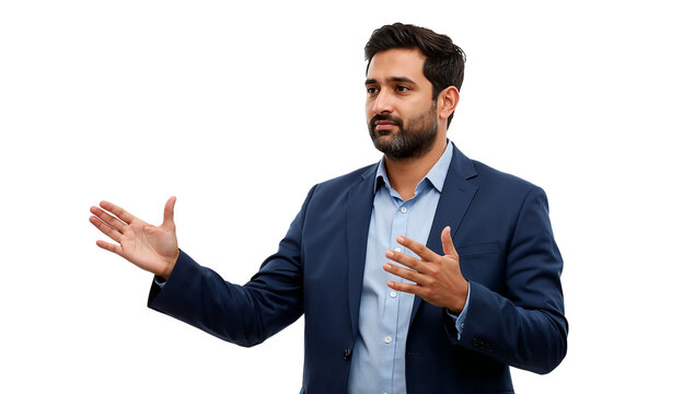 Confident Businessman Explaining and Gesturing during Presentation Isolated on Transparent Background