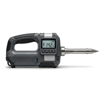 Grain moisture meter measuring 14.2% humidity with digital display