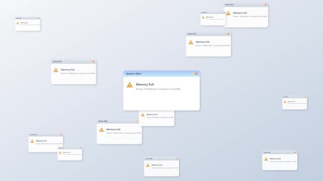 Multiple system alert pop up windows with memory full error