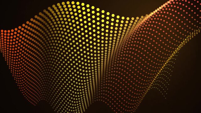 Glowing Golden Particle Wave Motion Background with Abstract Undulating Digital Dots Flowing Animatio