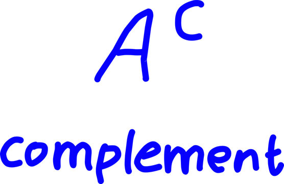Handwritten blue mathematical formula $A^c$ and the text "complement" on a white background, representing set theory concepts in discrete mathematics and algebra.   