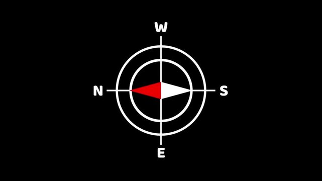 Animated white compass rose icon rotating on transparent background alpha channel. Animation Video 4K
