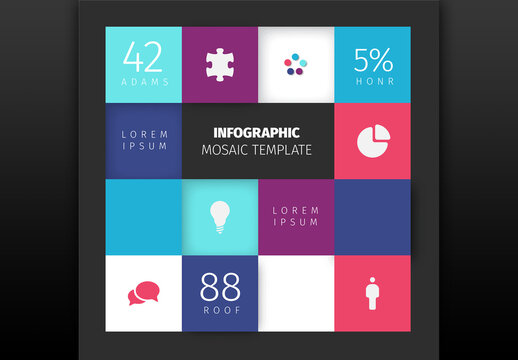 Modern Business Infographic Mosaic Template with Colorful Square Grid
