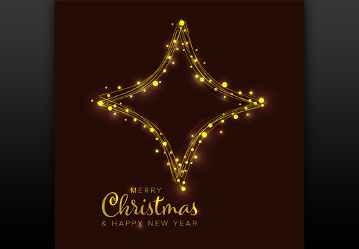 Elegant Christmas Star with Golden Lights Happy New Year Editable Card templete