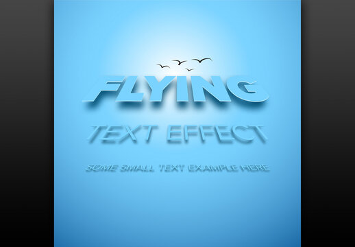 Flying Blue Editable Text Effect on Sky Background with Birds