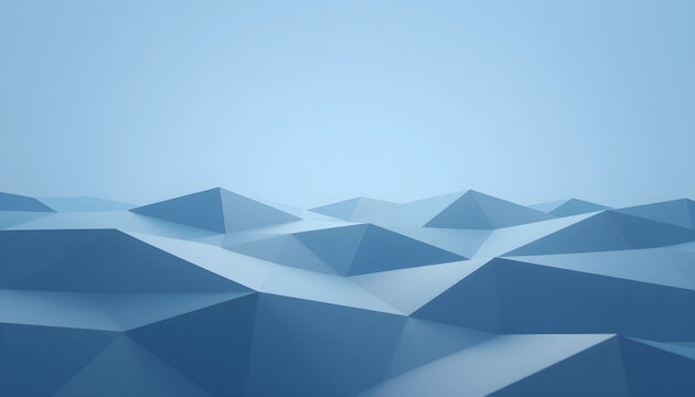 Low poly triangular geometric blue surface background with soft lighting
