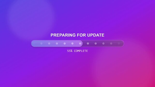 Progress bar showing system update completion on purple background