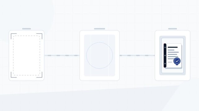 Digital document workflow animation with files moving through pipeline stages