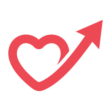 Red heart with upward arrow symbol love growth increase