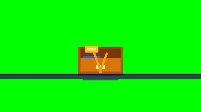 Flat vector animation of wooden drawer opening on green screen