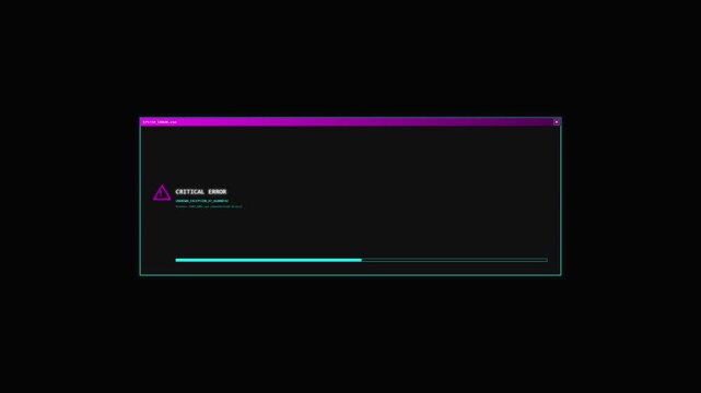 Critical error system warning windows with loading bar on black background