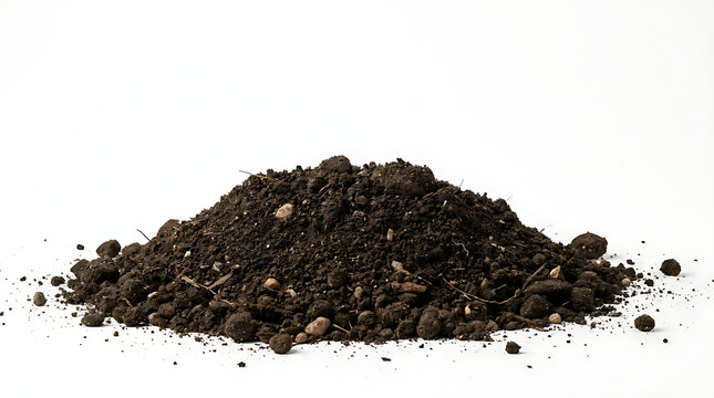 Pile of organic garden soil on white background.