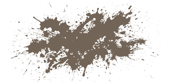 Abstract brown muddy paint splatter heavy ink splash and grunge stain vector illustration.