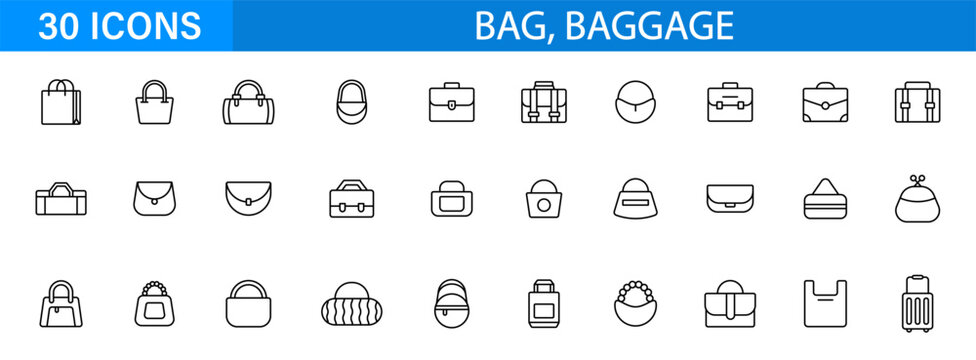 Bag collection line icon set. Handbag luggage and briefcase symbols. Vector icons collection