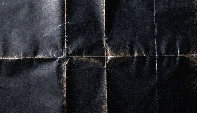 Aged black paper texture with luxury golden geometric folds and worn creases for elegant background and graphic design