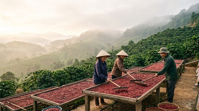 Coffee growers begin sorting cherries at dawn