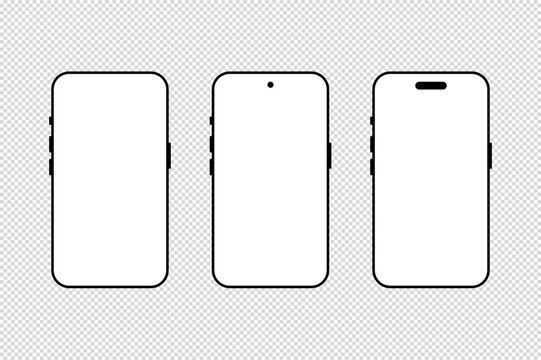 Smartphone Frame Mockup Vector Illustration Set. Modern Mobile Screen Template Evolution