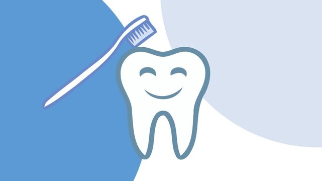 Tooth being brushed by a toothbrush in this animated cartoon This illustration visually demonstrates proper dental hygiene and oral care