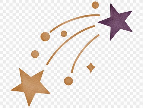 Magical shooting stars and golden sparkles watercolor Halloween illustration vector.