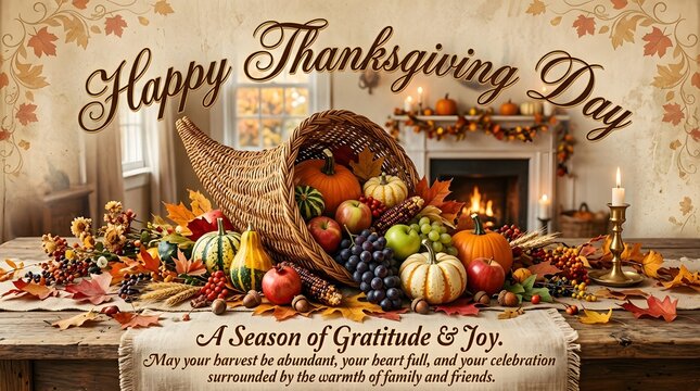 A bountiful thanksgiving day scene filled with harvest abundance and gratitude for all blessings