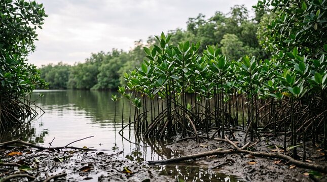 New mangrove grove matures along a sheltered estuary