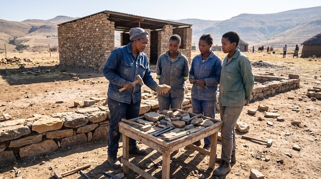 Women begin stone masonry training in Lesotho
