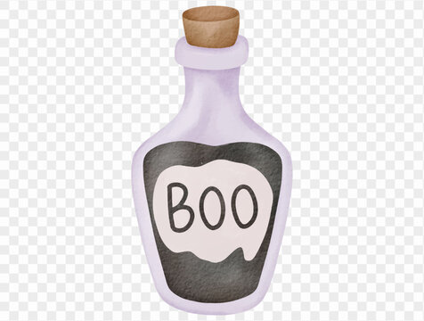 Cute Halloween potion bottle with boo label watercolor illustration vector.