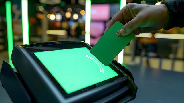 Customer paying for transit fare or checkout using smart chip card layout