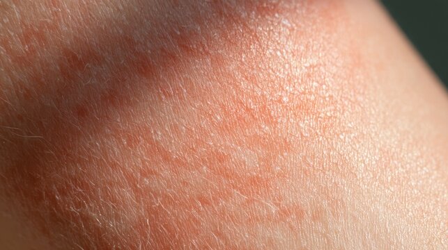 Macro Close-up of Red Irritated Skin Rash, Eczema, or Allergic Reaction