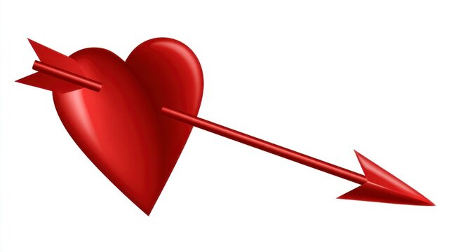 Red 3D Heart Pierced by Cupid's Arrow Isolated on White Background