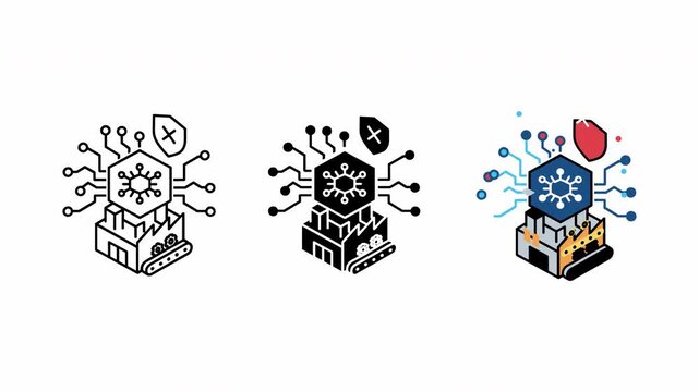 Abstract icon technology processing data with network connections and light flares