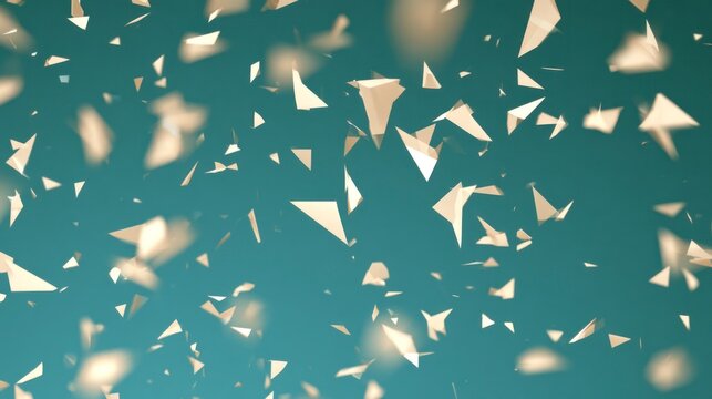 Abstract Background with Floating White Geometric Shards and Fragments on Teal Background