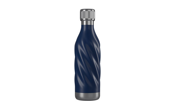 Navy twisted steel water bottle isolated on transparent background