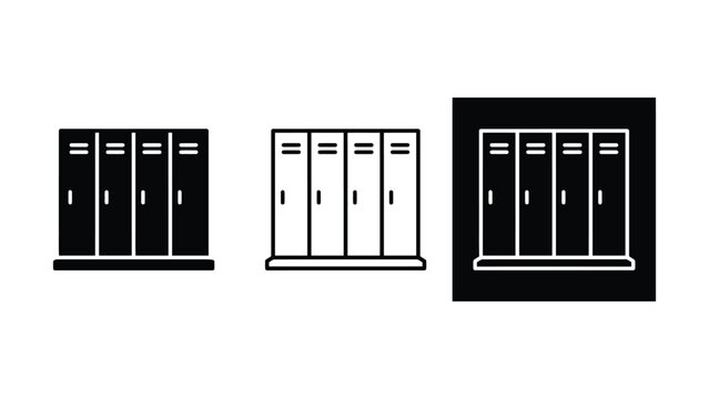 Set of locker icons showing school or gym storage compartments in different graphic styles