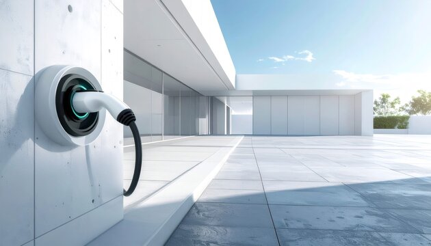 Electric car charging station on modern building wall