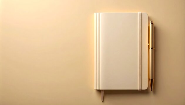 Minimalist blank notebook and golden pen for writing