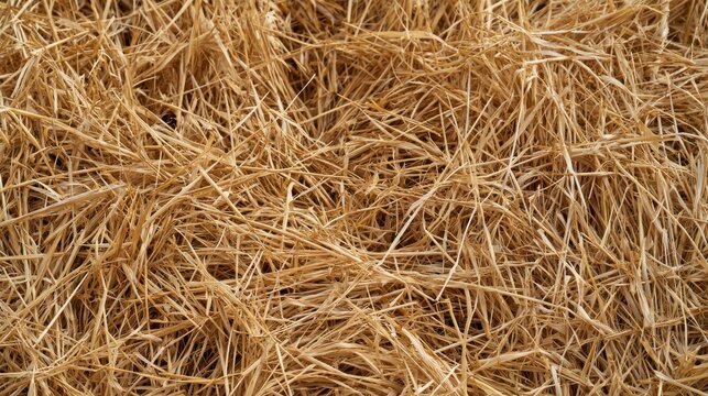 Close-up background texture of golden dry straw and hay